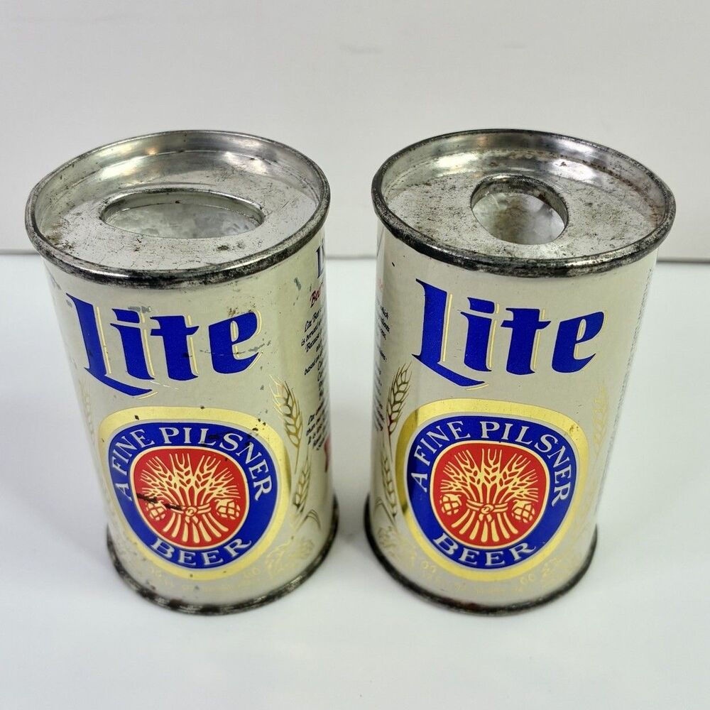 Lot 2 Vintage Miller Lite 3" Aluminum Beer Can Disposable Lighter Holders USA